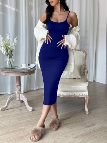 Image of Aahwan Black Solid Bodycon Midi Side Split Thigh Dress for Women's & Girl's
