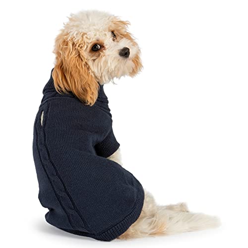 Ancol Cable Knit Dog Jumper in Blue, Extra Warm and Cosy Woollen Sweater