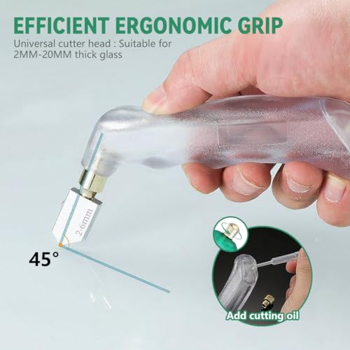 Image of Serplex 6PCS Glass Cutter Pistol Grip (2mm-20mm), Ergonomic Handle Tungsten Carbide Glass Cutting Tool with Built-In Oil Reservoir for Cutting Glass Tiles Mirror Mosaic Window - Multicolor