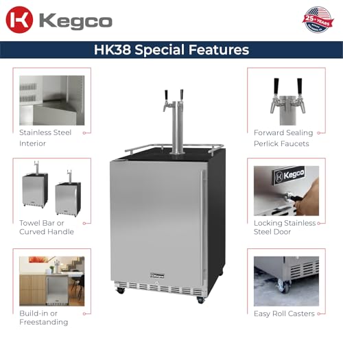 Image of Kegco Kegerator 24 inch Wide Dual Tap Black /Stainless Steel Commercial Beer Dispenser HK38BSC-L-2