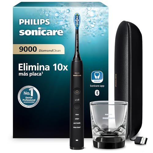 Philips Sonicare DiamondClean 9000 cepillo dental eléctrico, cepillo dental sónico con aplicación, sensor de presión, 4 modos de cepillado, 3 niveles de intensidad, negro, modelo HX9911/09