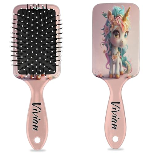Ioracida Custom Hair Brush with Unicorn, Personalized Curly Brush for