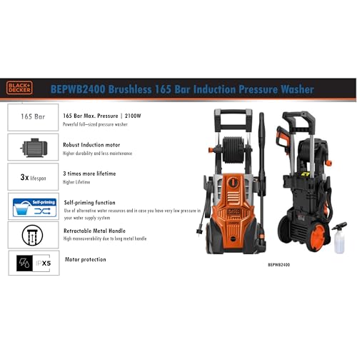 Image of BLACK+DECKER BEPWB2400-IN 220V 2100W High Pressure Washer, 6.5 L /min Maximum Flow Rate, IPX5 Protection