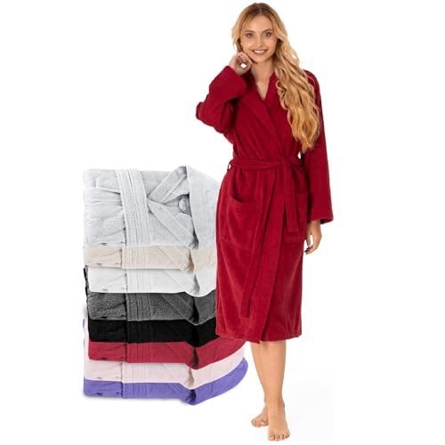 Twinzen Bademantel Damen - 100{70b630f111e77fd13bd4e5acf6b9c7ea4b6eae19bd8ecea17e59e1476ed1f10b} Baumwolle (350g/m²) OEKO-TEX® Zertifiziert - Morgenmantel Damen mit Kapuze, 2 Taschen, Gürtel - Burgunderrot - S Twinzen Bademantel Damen - 100{70b630f111e77fd13bd4e5acf6b9c7ea4b6eae19bd8ecea17e59e1476ed1f10b} Baumwolle (350g/m²) OEKO-TEX® Zertifiziert - Morgenmantel Damen mit Kapuze, 2 Taschen, Gürtel - Burgunderrot - S