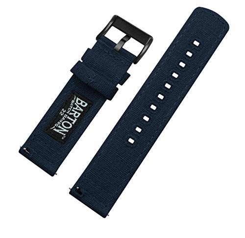 Image of 22mm Navy Blue - BARTON Canvas Quick Release Watch Band Straps - Choose Color & Width - 18mm, 20mm, or 22mm - Black PVD Buckle