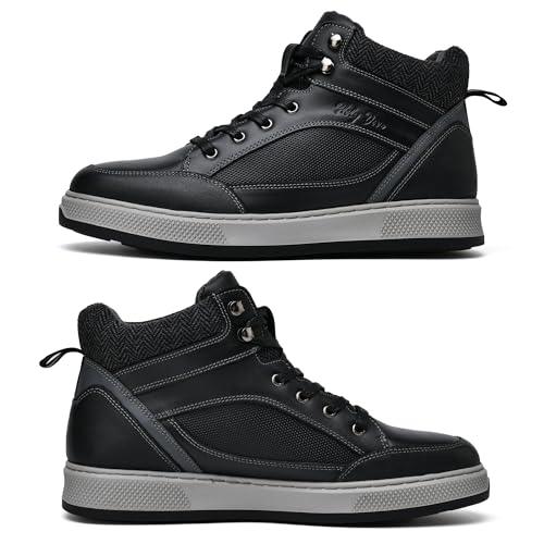 Men's Black Leather Sneaker Boots Casual Oxford Boot Comfy Shoes for Men Mid-Top Lace Up Fashion Shoe 10.52
