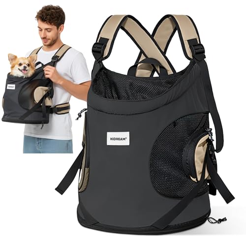 ALLSOPETS Hundetragerucksack, Tragbarer Haustiertragerucksack für Katzen Hunde Welpen, Integrierter Sicherheitsgurt, Ergonomisches Design, Atmungsaktiver Hunderucksack für Motorrad (Dunkelgrau)