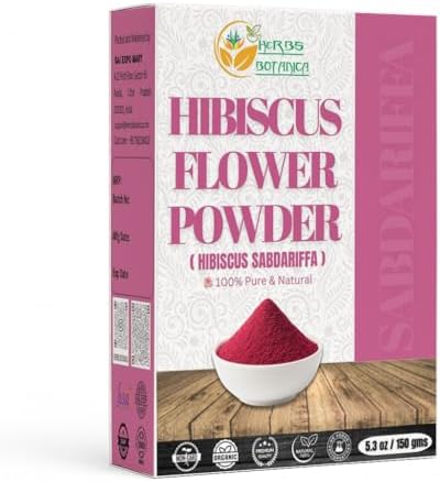 Herbs Botanica Hibiscus Flowers Powder HIBISCUS SABDARIFFA Pure Naturally Processed For Hair and Skin Non GMO Gluten Free Rich in Viatmin C 5.3 oz Resealable zip lock Pouch