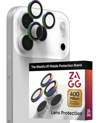 ZAGG iPhone Camera Lens Protector for iPhone 17/16/15 Pro and Pro Max Models - Iridescent, Camera Ring, Maximum Impact & Scratch Protection, Anti-Reflective Technology, Smudge-Resistant, Glass Elite