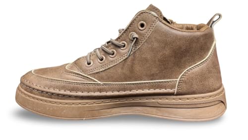 Image of High-Top Leather Sneakers, Lace-Up Casual Boots with Padded Collar, Herringbone Sole Pattern