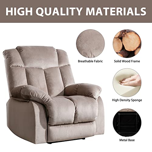 Anj Modern Overstuffed Recliner Chair, Manual Recliners With Breathable Fabric And Padded Cushion, Extra Wide Reclining Chair For Living Room Bedroom, Camel #TOP3