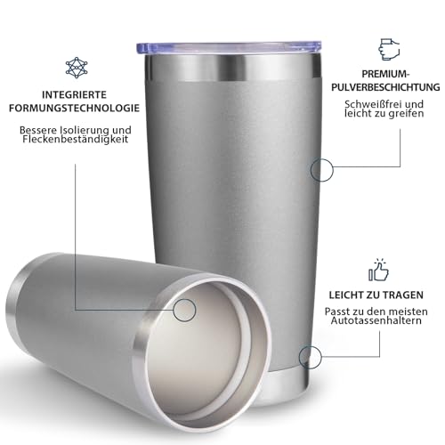 Volhoply 600ml（20oz） Thermobecher mit Deckel und Strohhalm,Doppelwandiger isolierter Reise-Eiskaffeebecher Passend für… – Ansicht 4