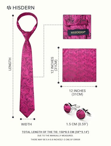 Image of HISDERN Ties for Men Paisley Tie and Pocket Square Cufflinks Set Formal Classic Floral Necktie Handkerchief Wedding Party