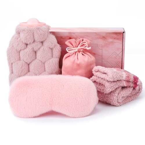 ViEinkaufen Winter Gifts Set - 500ml Hot Water Bottle with Cover,Eye Mask and Fluffy Socks, for Hand Feet Warmer,Birthday Gift for Women,Girls,Mum, Auntie,Wife,Teacher, Xmas Present