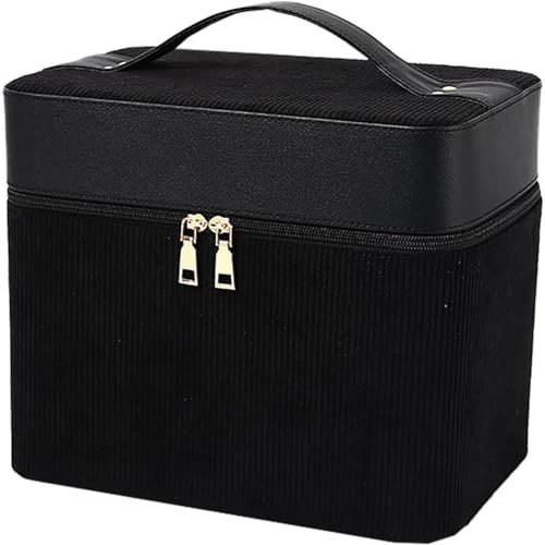 otoye 鏡付きの大容量コスメ収納ボックスで持ち運び便利。コンパクトでかわいいデザイン,バニティポーチとして化粧品を整理。おしゃれなグリーン調が装飾性,日常使用や旅行時のメイク収納に最適な完成品です。 (ブラック)