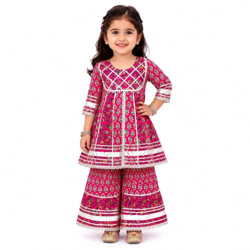 Image of LITTLE GINNIE Girls Kurta Sharara Set | Traditional Ethnic Wear for Kids