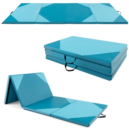 Goplus Tapete de gimnasia plegable, 10 x 4 x 2 pulgadas de grosor con piel sintética, cierres de velcro, asas portátiles, tapete de ejercicio de 4 paneles para entrenamientos de gimnasio en casa, yoga
