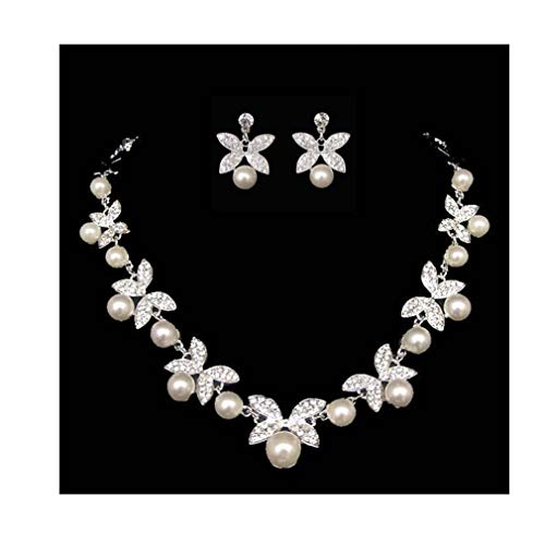 Preisvergleich Produktbild jileSM Schmuckset mit Halskette und Ohrringen aus Perlen, Rheinein-Braut, Hochzeitsschmuck, Geschenk