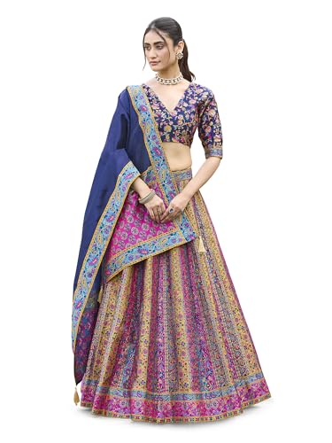 Image of PURVAJA Women's Jacquard Semi-Stitched Lehenga choli