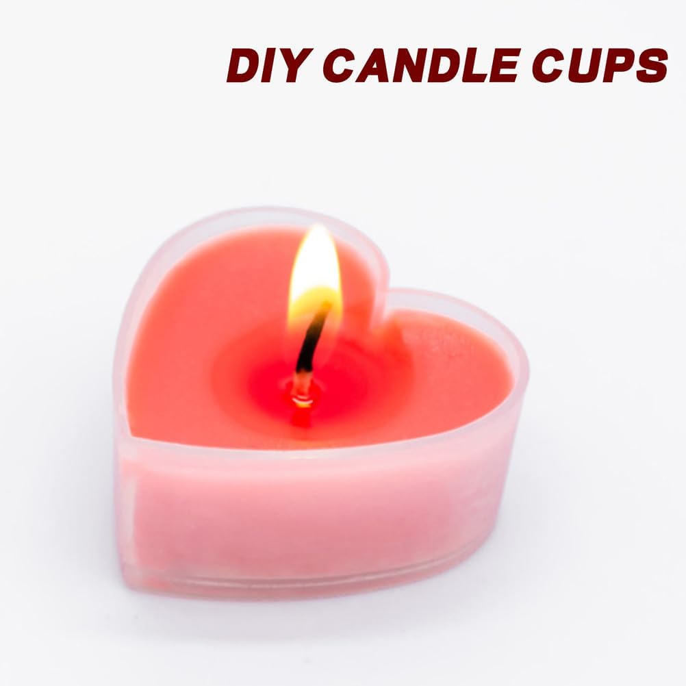 BESPORTBLE Heart Shaped Candle Containers with Wicks for Candle Making DIY Clear Plastic Heart Tea Light Cups Mold 150 Pieces with 30 Wicks for Wedding and Mother S Day Crafts