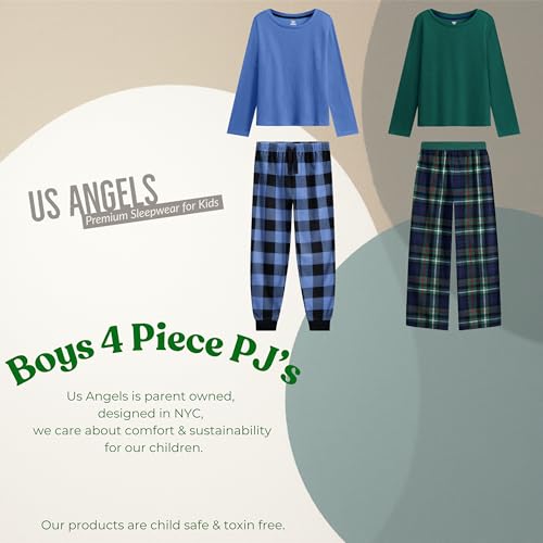 Image of US Angels Pajamas Set for Boys, 4-Piece Set, Short Sleeve Shirt with Pajama Shorts