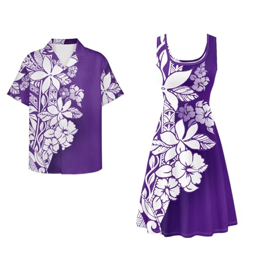 Image of Dreaweet Summer Dresses for Women A-Line Sleeveless Flowy Sun Dresses,Men's Casual Button-Down Shirts,Couple Matching Outfits