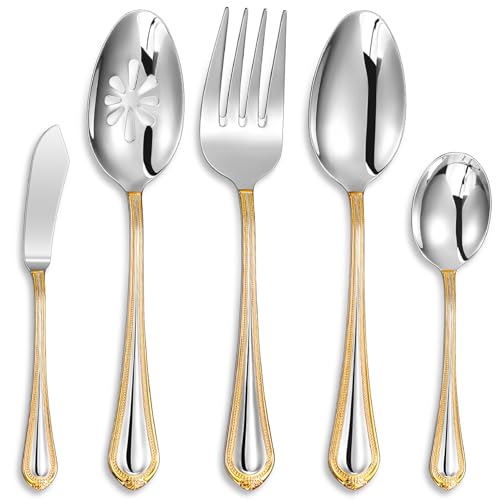 KEAWELL Pearl Edge Premium Serving Spoon Set, 18/10 Stainless Steel, 9