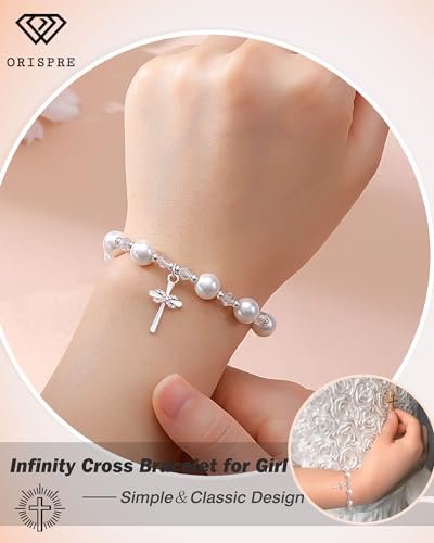 Image of Infinity Cross Bracelet for Girls Baptism First Communion Easter Confirmation Birthday Christmas Gifts