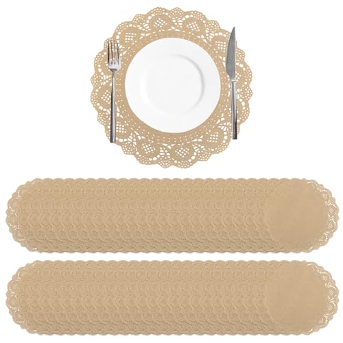 URROMA Lot de 100 napperons Ronds en Papier Kraft Marron jetables pour décoration de Table, fête, Mariage, 29 cm