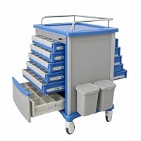 200 Behälter Medikamentenwagen mit Mülleimer und Diagrammständer, mobiler Pillenschrank für Klinik, Pflegezentrum, tägliche Patientenverwaltung, doppelseitiger Zug, 1 Stück (L x B x H) 86,4 x 53,3 x