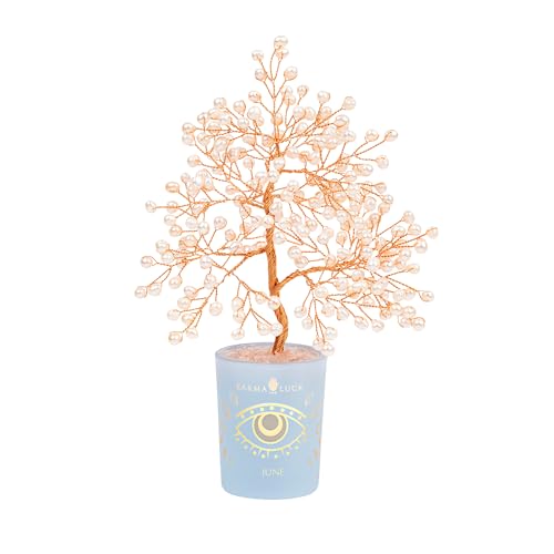 KARMA AND LUCK Ethereal Energy Pearl June Birthday Tree – Feng Shui Tree of Life for Intuition & Protection – Healing Crystal Birthday Gift