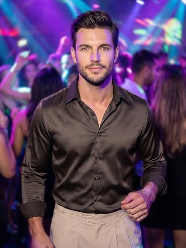 Image of BEYOUNG Regular Fit Formal Satin Shirt for Men | Full Sleeves | Men's Stylish Satin Silk Shirt | Formal Shirt | Buttondown Collar | Satin Solid Shirt for Men