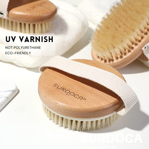 SURDOCA Dry Brushing Body Brush, Physical Exfoliating Scrubber, Lymphatic Drainage Massager Brush, Cellulite Remover Brushes, Bath Brush for Shower, Natural Bamboo (Boar Bristles) - Image 5