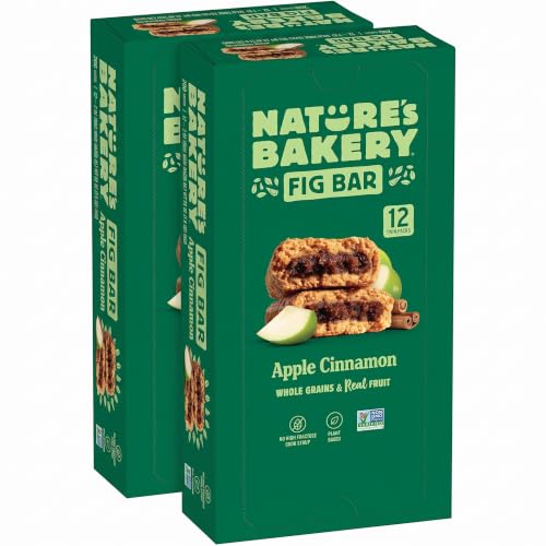 Nature's Bakery Whole Wheat Fig Bars, Apple Cinnamon, Real Fruit, Vegan, Non-GMO, Snack Bar, 1 Box With 12 Twin Packs (12 Twin Packs) (Pack of 2)