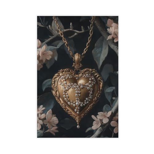 Kroey Victorian Gold Heart Locket Art, Antique Pearl Pendant Printable