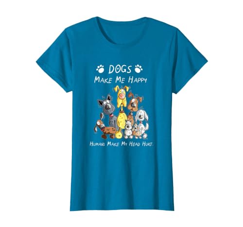 Dogs Make Me Happy Humans Make My Head Hurt T-Shirt, Women, Sapphire Blue, Medium