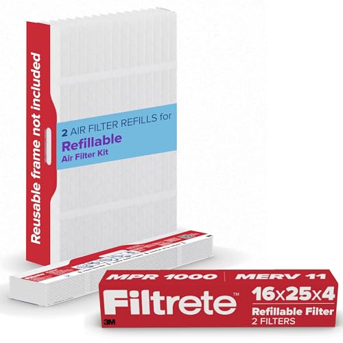 Image of Filtrete 16x25x4 Refillable Air Filter replacement, MPR 1000, MERV 11, Allergen Defense, 2 Pack, use with reusable air filter frame of Filtrete Refillable Air Filter Kit 16x25x4, for HVAC, Furnace, AC