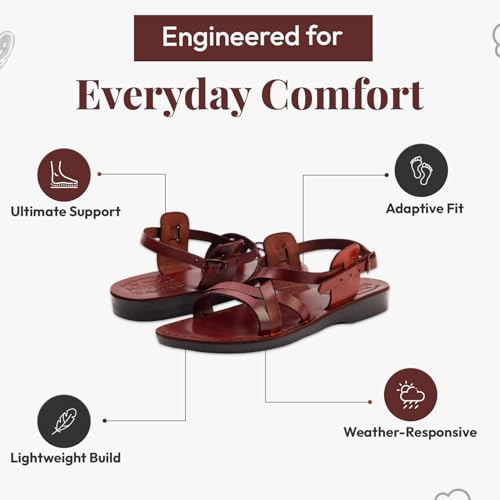 Image of Holy Land Market Men /Women Biblical Jesus Leather Sandals /Slides From Jerusalem (Yashua-Style II)