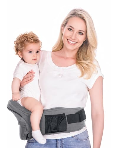 Pandanling - Hüfttrage mit Verlängerung & Baby Hüftsitz - Mom's Choice Award Gewinner, Sicherheitsgeprüfte Hüfttrage, Ergonomische Tragehilfe für Neugeborene & Kleinkinder 3-20 kg (Grau)