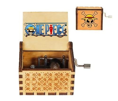 Cuzit One Piece Titan Boîte à musique en bois avec manivelle gravée Vintage Boîte à musique en bois Cadeau d'anniversaire, Halloween, Noël, Saint-Valentin