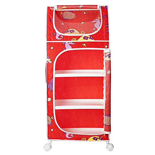 Image of Little One's 4 Plastic Shelves Baby Wardrobe /Toy Organizer | Aquatic Red | Tb4 /Fr, 109 Cm, 46 Cm, 31 Cm