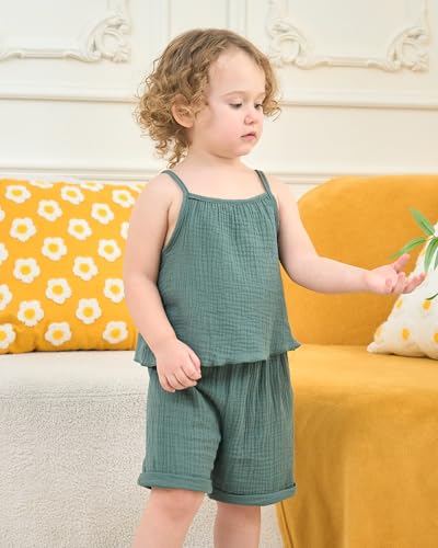 Image of Weebaby Toddler Girl Clothes Baby Summer Outfits Sleeveless Halter Top Ruffle Short Set Cute Kids Clothes Girls