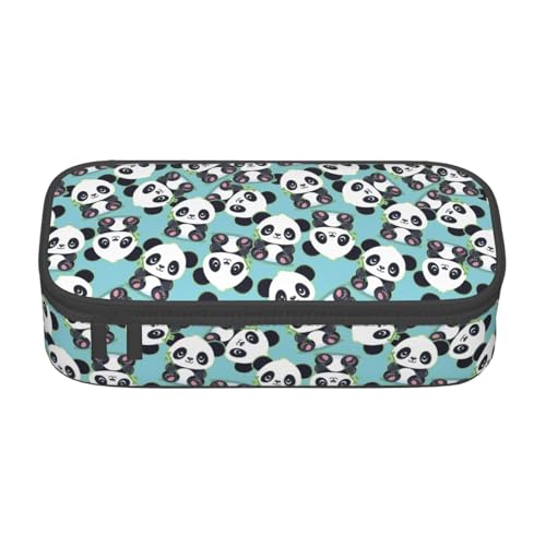 Image of Cute Cartoon Panda Bamboo Large Pencil Case, Pencil Pouch With Zipper Compartments Stationery Pencil Bag For Kids Teens Students School Supplies