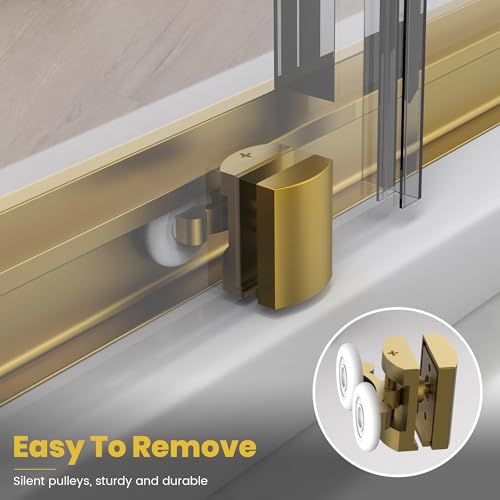 Bathroom Shower Enclosure, 36 in.L x 36 in. W x 76 in. H, Double Sliding Shower Doors, 1/4\" (6mm) Thick Clear Tempered Glass Door, Brushed Gold Frame&Corner