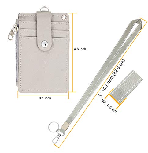 Image of ID Badge Holder with Lanyard,2 Sided 5 Card Slots ID Card Holder Wallet with PU Leather Zipper Pocket and Detachable Keychain Lanyard for Teens Men Women(Gray)