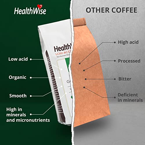 Healthwise Low Acid Organic Ground Coffee | 100% Colombian Swiss Water Decaf | Healthier Coffee For Sensitive Stomachs - Acid Reflux, Heartburn, Gastro Issues |Swiss Water Decaf | 12 Oz. - 340 G #TOP4