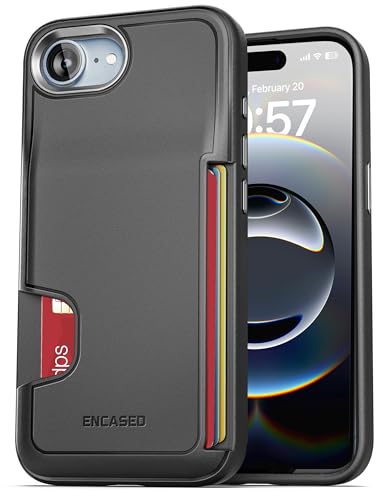 Étui iPhone 16e Encased portefeuille fin pour éviter de perdre vos cartes noir