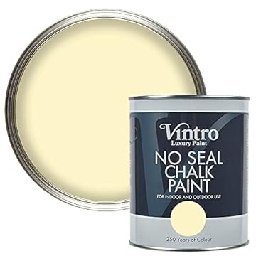 Vintro | No Seal Chalk Paint | Pale Yellow | Interior & Exterior Use | Furniture | Walls | Wood | Metal | 1 Litre (Isabella) Pale Yellow