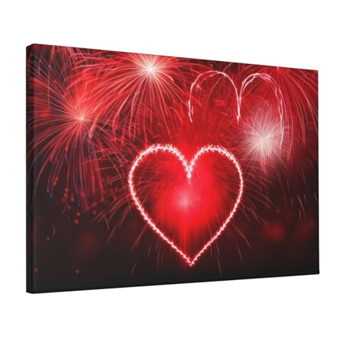 Toile feux d'artifice cœurs rouges 30x45 cm pour salon moderne