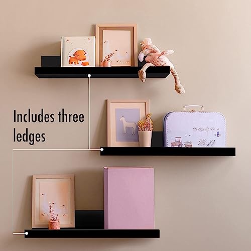 Image of WooDinto Wall Shelves for Living Room, Bedroom|Wall Mounted ShelfWall Hanging Storage Unit|Wall Organiser Shelf (Floating Set of 3-White-24 Inch) (Black, (Ledge Set of 3 - Black - 14 Inch)